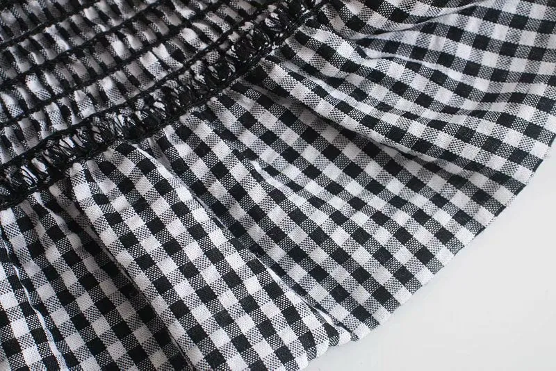 ELASTIC SMOCKED RUFFLED CROPPED BLOUSE