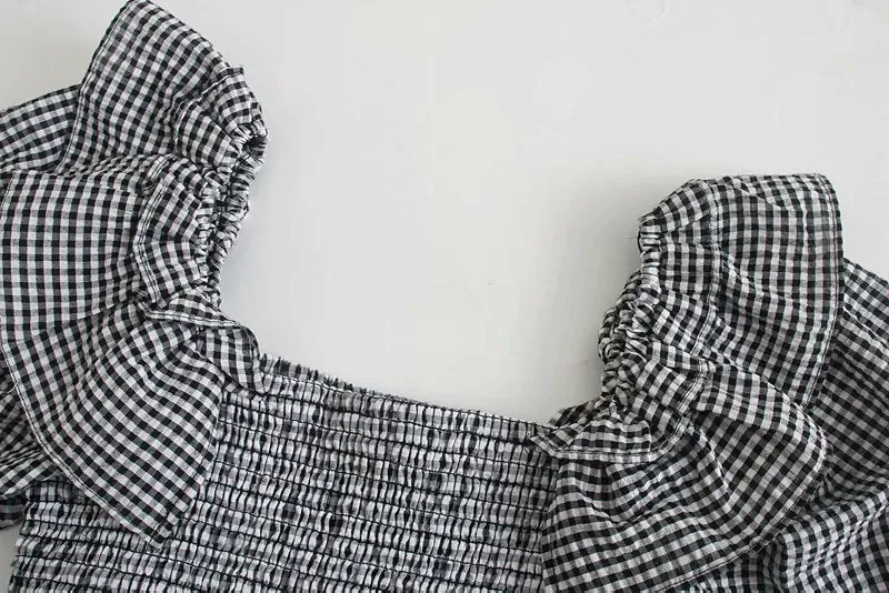 ELASTIC SMOCKED RUFFLED CROPPED BLOUSE