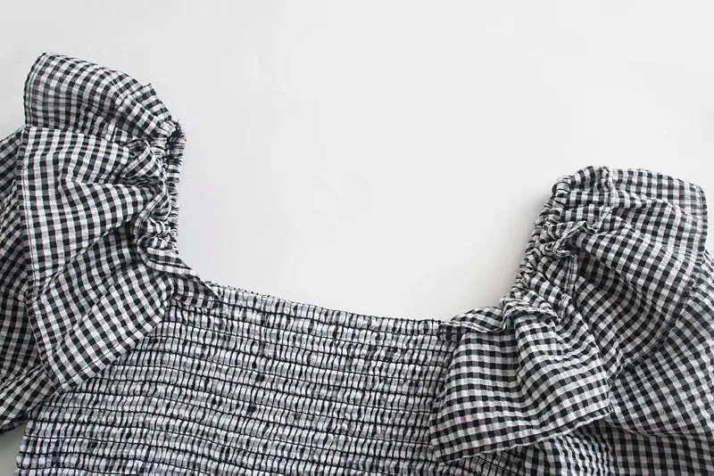 ELASTIC SMOCKED RUFFLED CROPPED BLOUSE