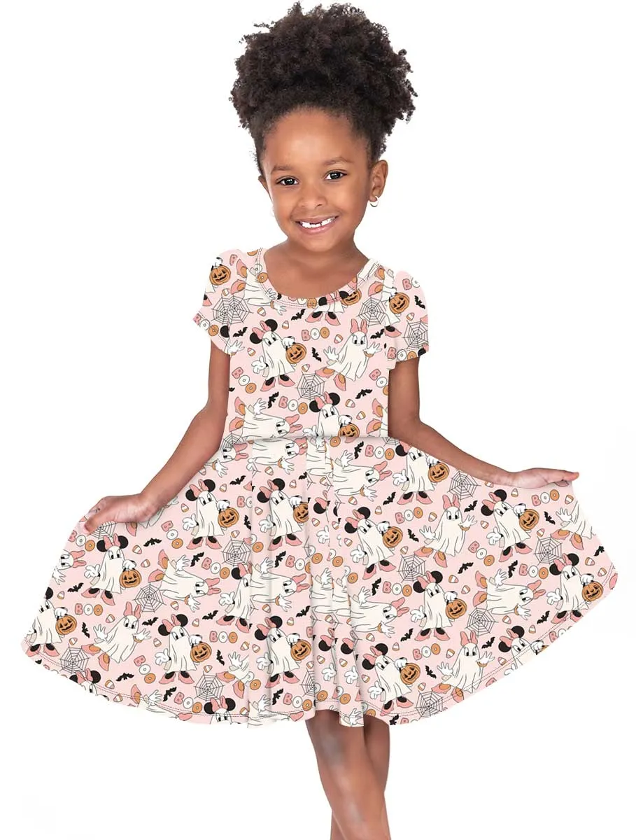 Magic Halloween Mini Ghosts - Girls Bamboo Twirl Dress