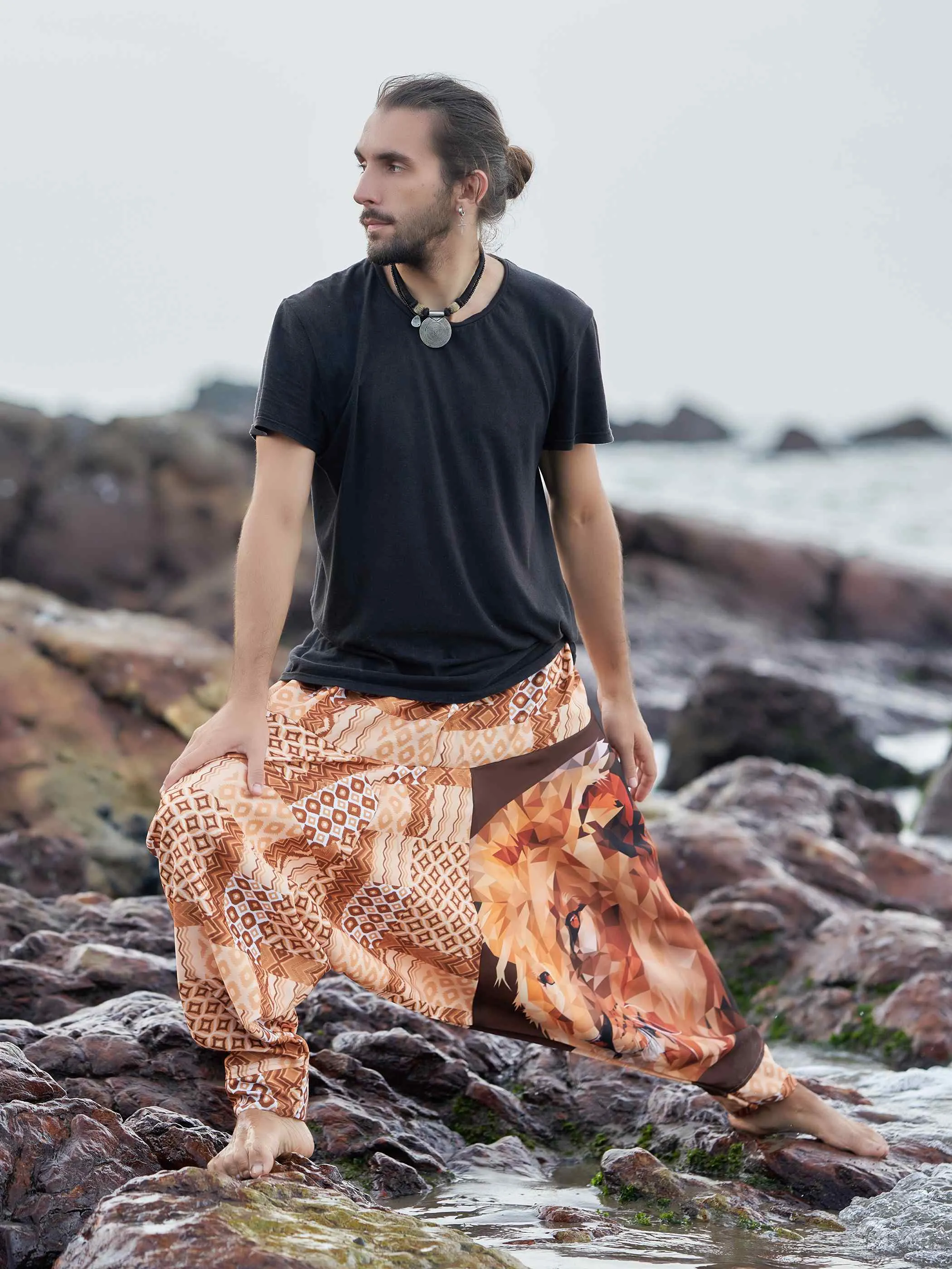Men's Boho Lion Genie Bohemian Hippy Harem Pants For Dance