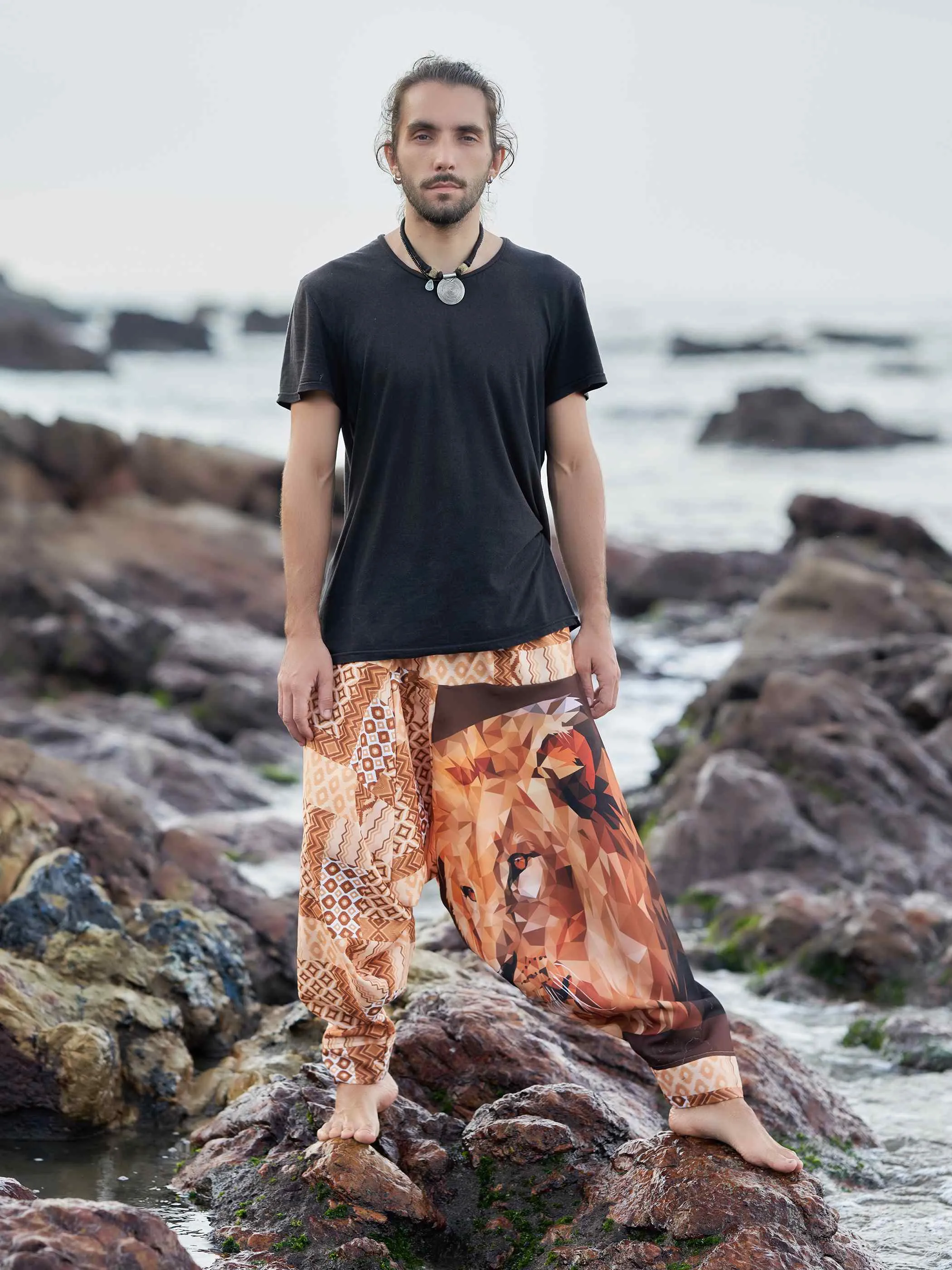 Men's Boho Lion Genie Bohemian Hippy Harem Pants For Dance