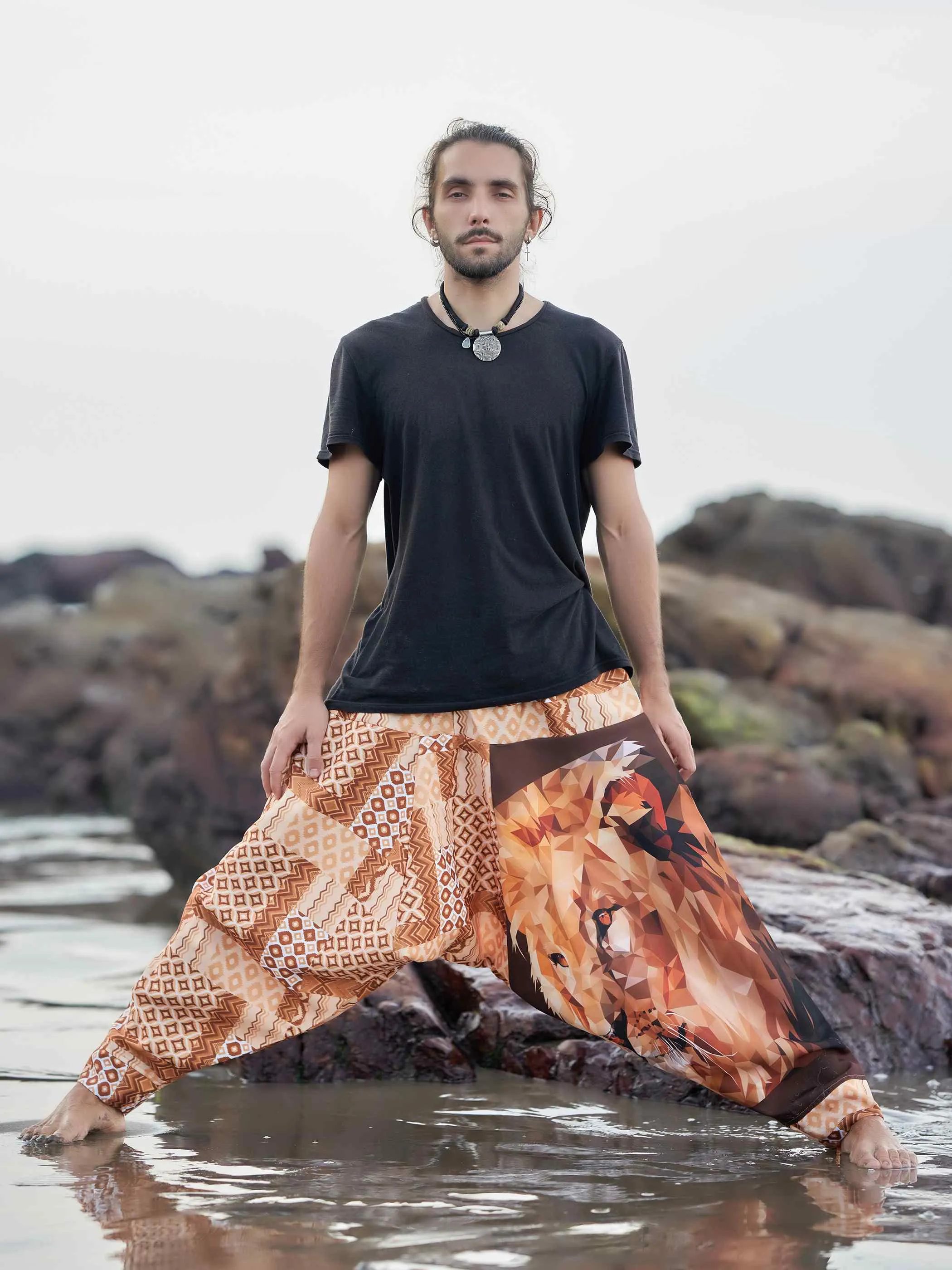 Men's Boho Lion Genie Bohemian Hippy Harem Pants For Dance