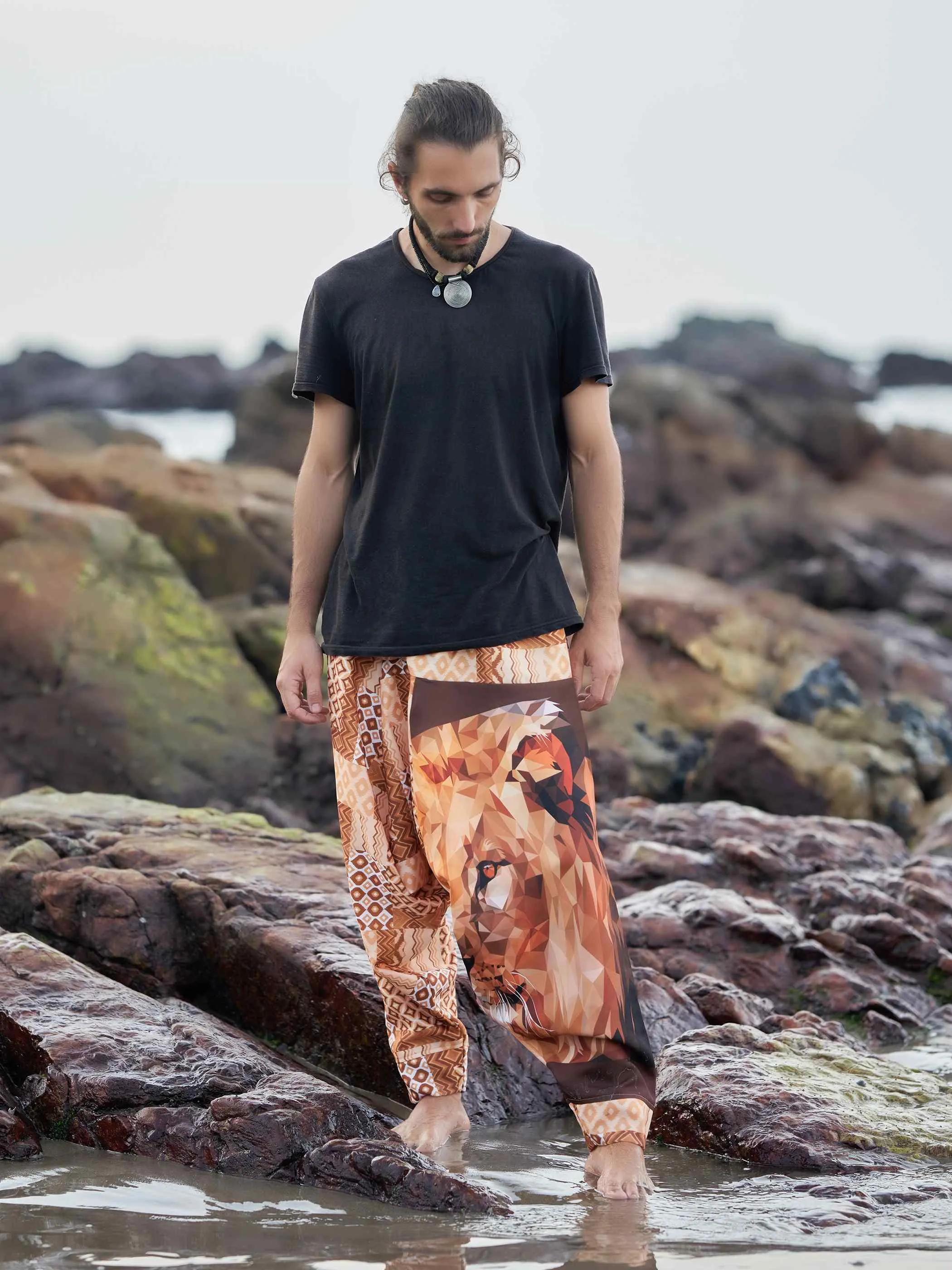 Men's Boho Lion Genie Bohemian Hippy Harem Pants For Dance