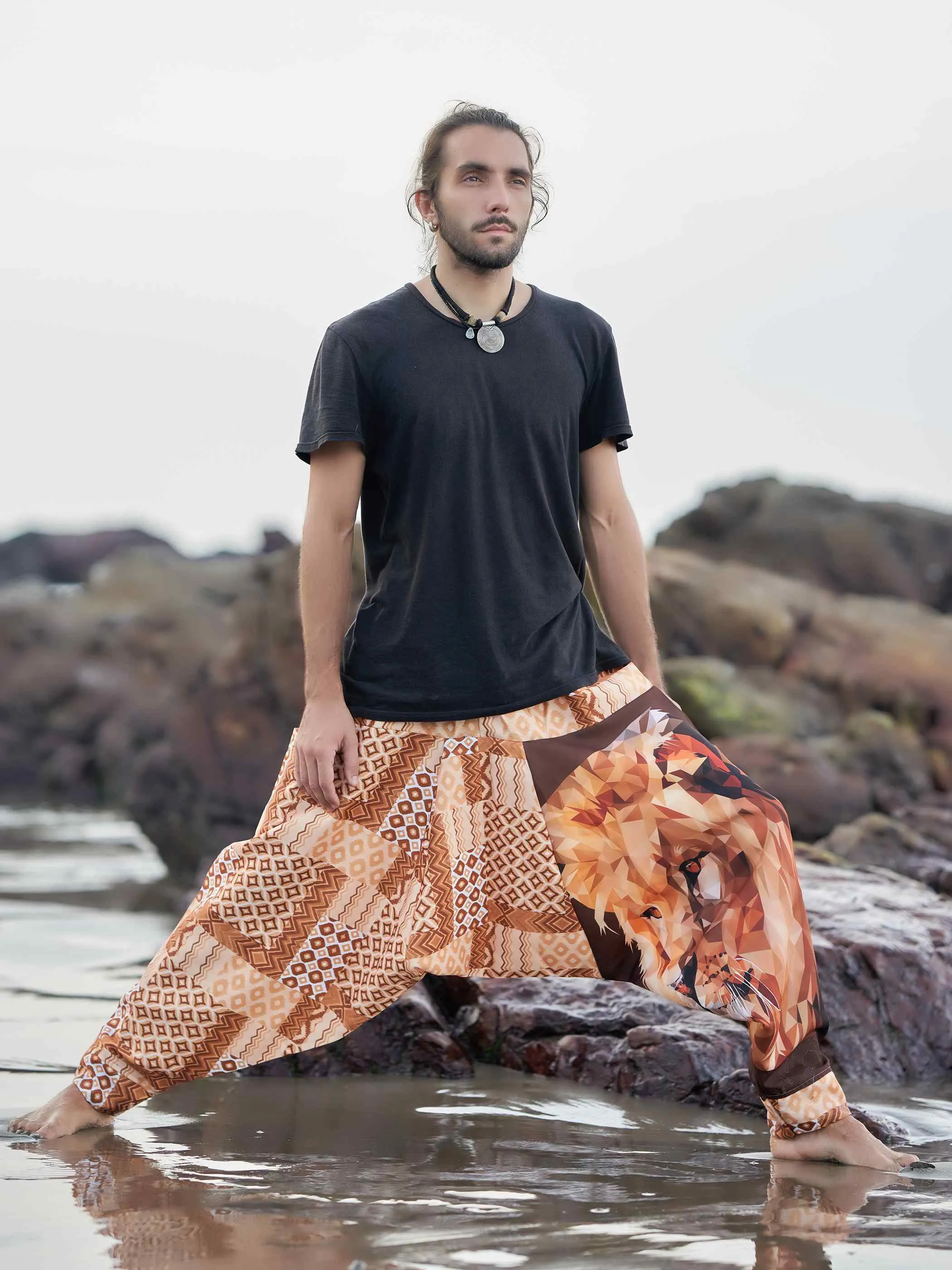 Men's Boho Lion Genie Bohemian Hippy Harem Pants For Dance