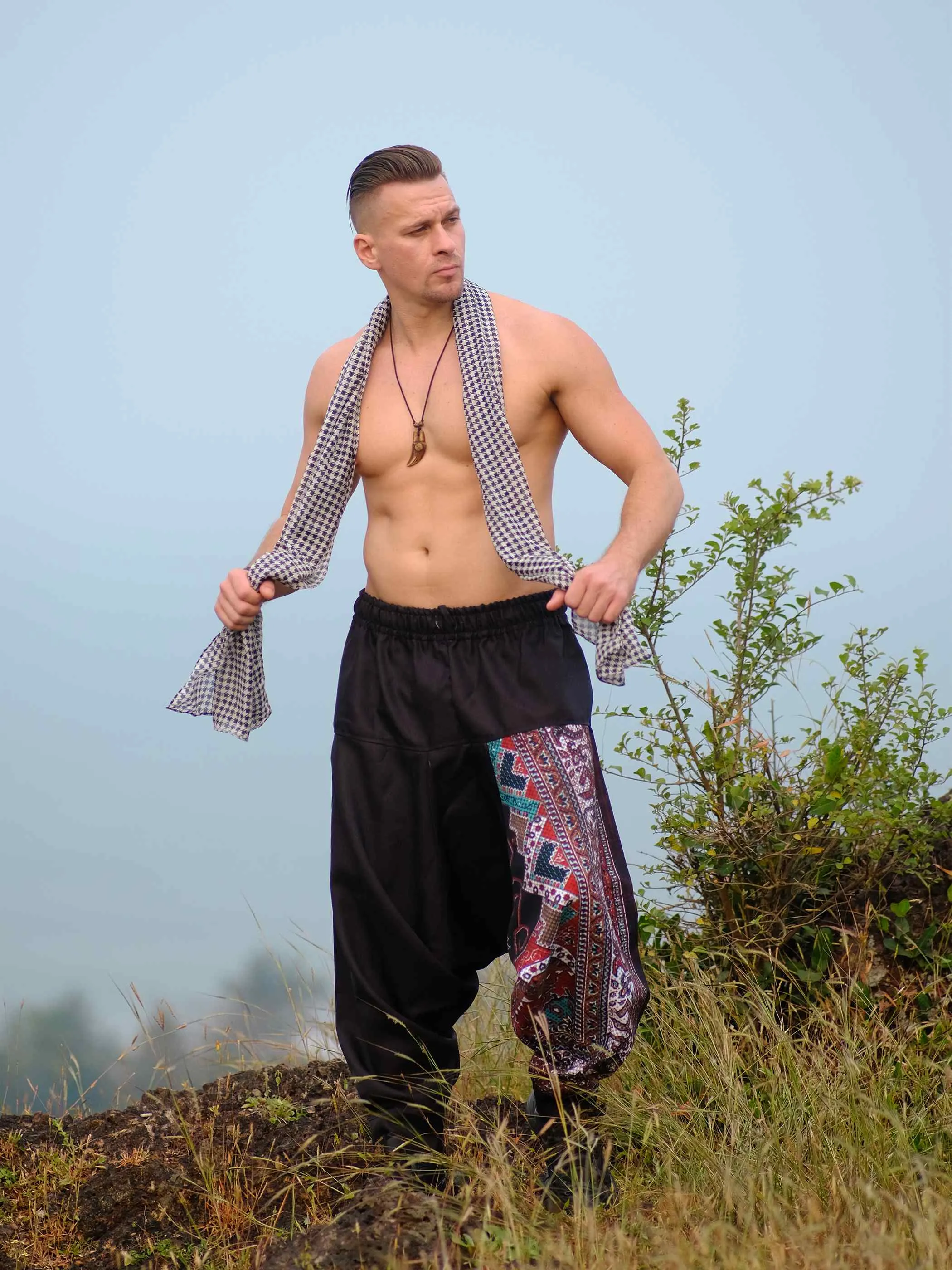 Men's Boho Rage Flare Hippy Balloon Harem Pants for Travel Dance Yoga