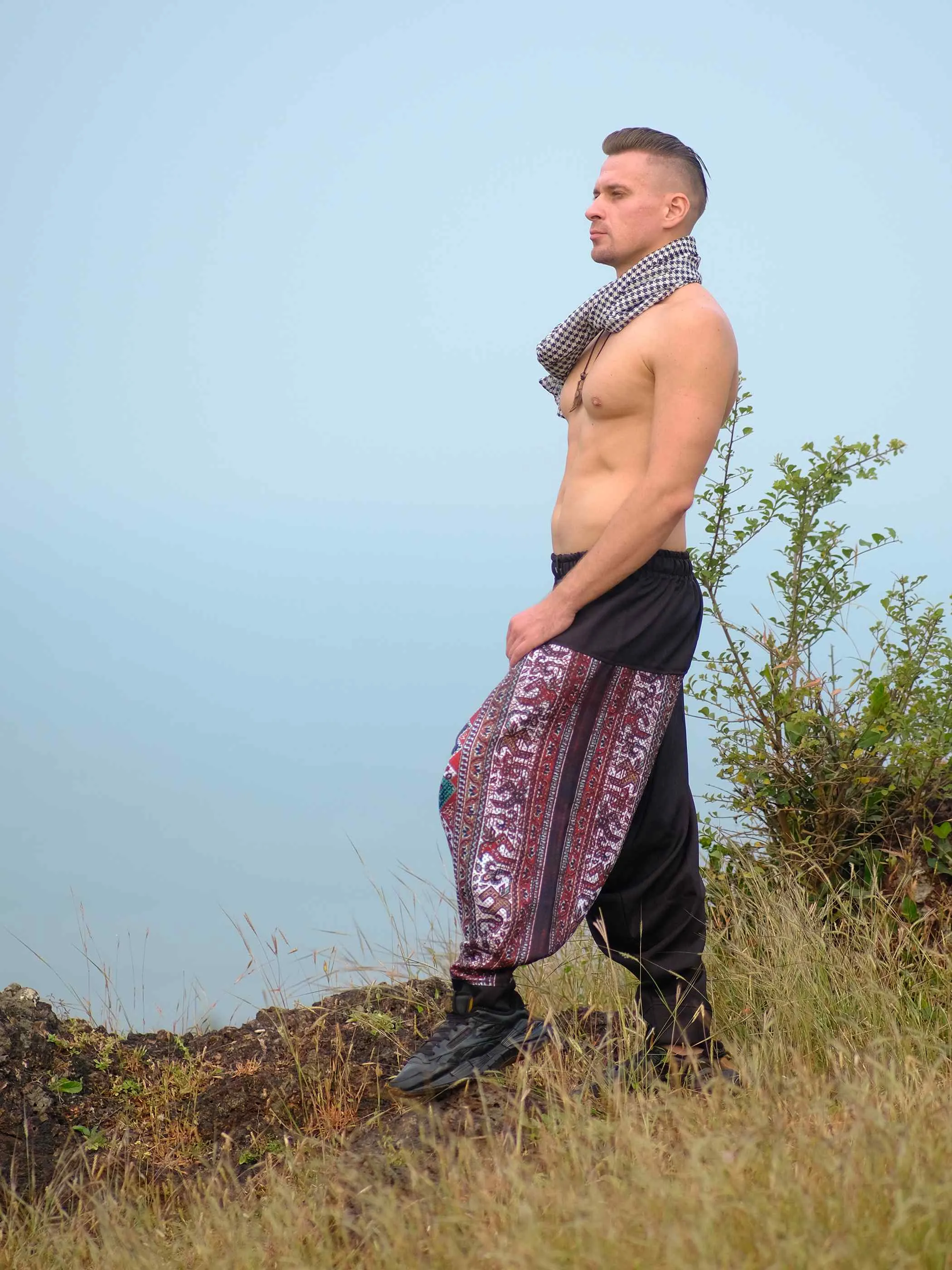 Men's Boho Rage Flare Hippy Balloon Harem Pants for Travel Dance Yoga