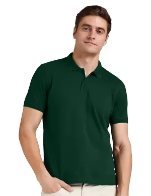 Men's Regular Fit Polo Neck Half Sleeve Solid Uniform T-Shirt | Polo T-Shirt for Men (Bottle Green)