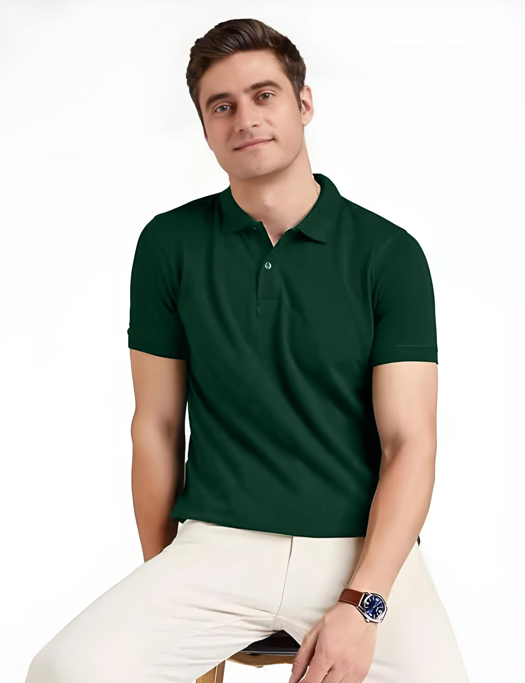 Men's Regular Fit Polo Neck Half Sleeve Solid Uniform T-Shirt | Polo T-Shirt for Men (Bottle Green)