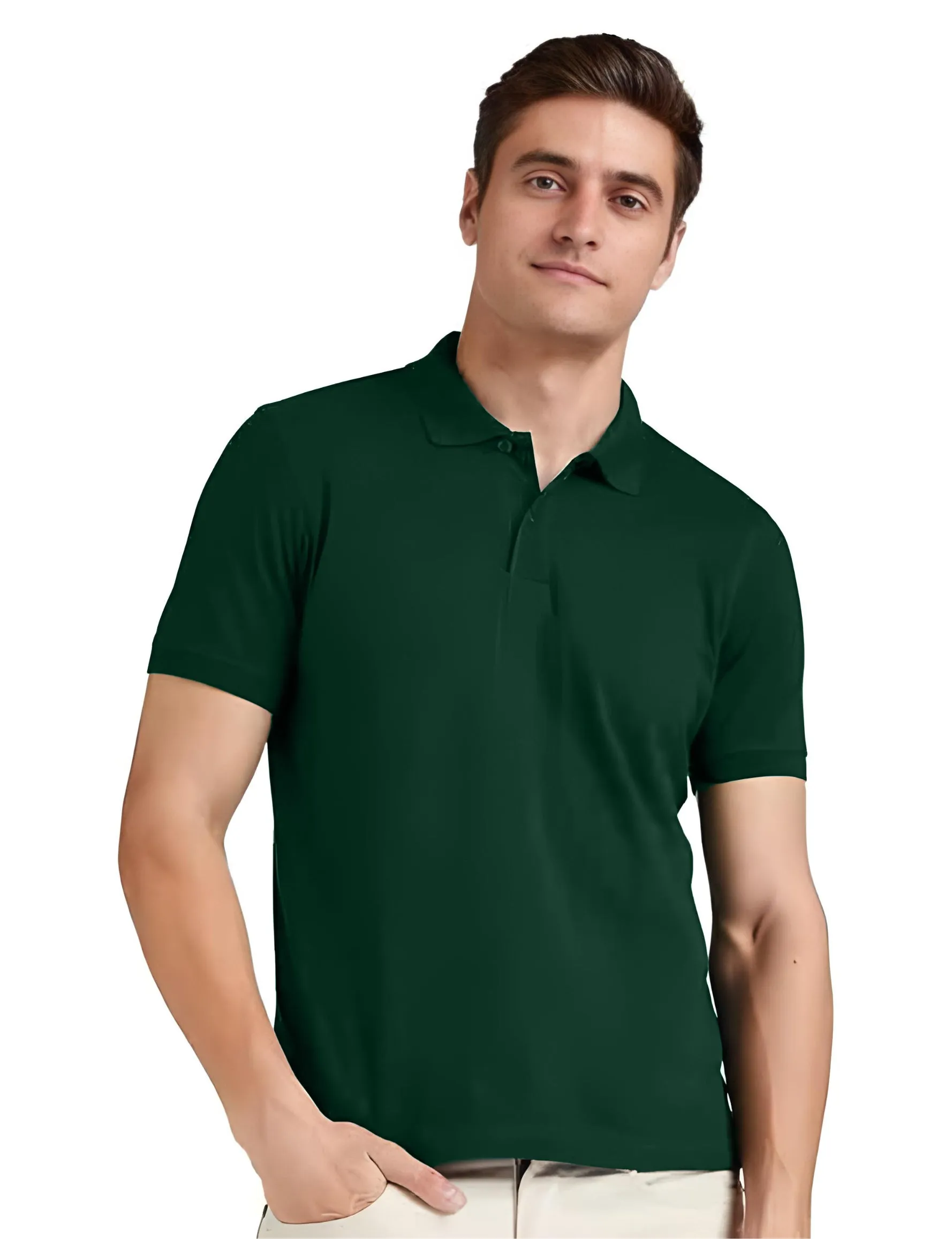 Men's Regular Fit Polo Neck Half Sleeve Solid Uniform T-Shirt | Polo T-Shirt for Men (Bottle Green)