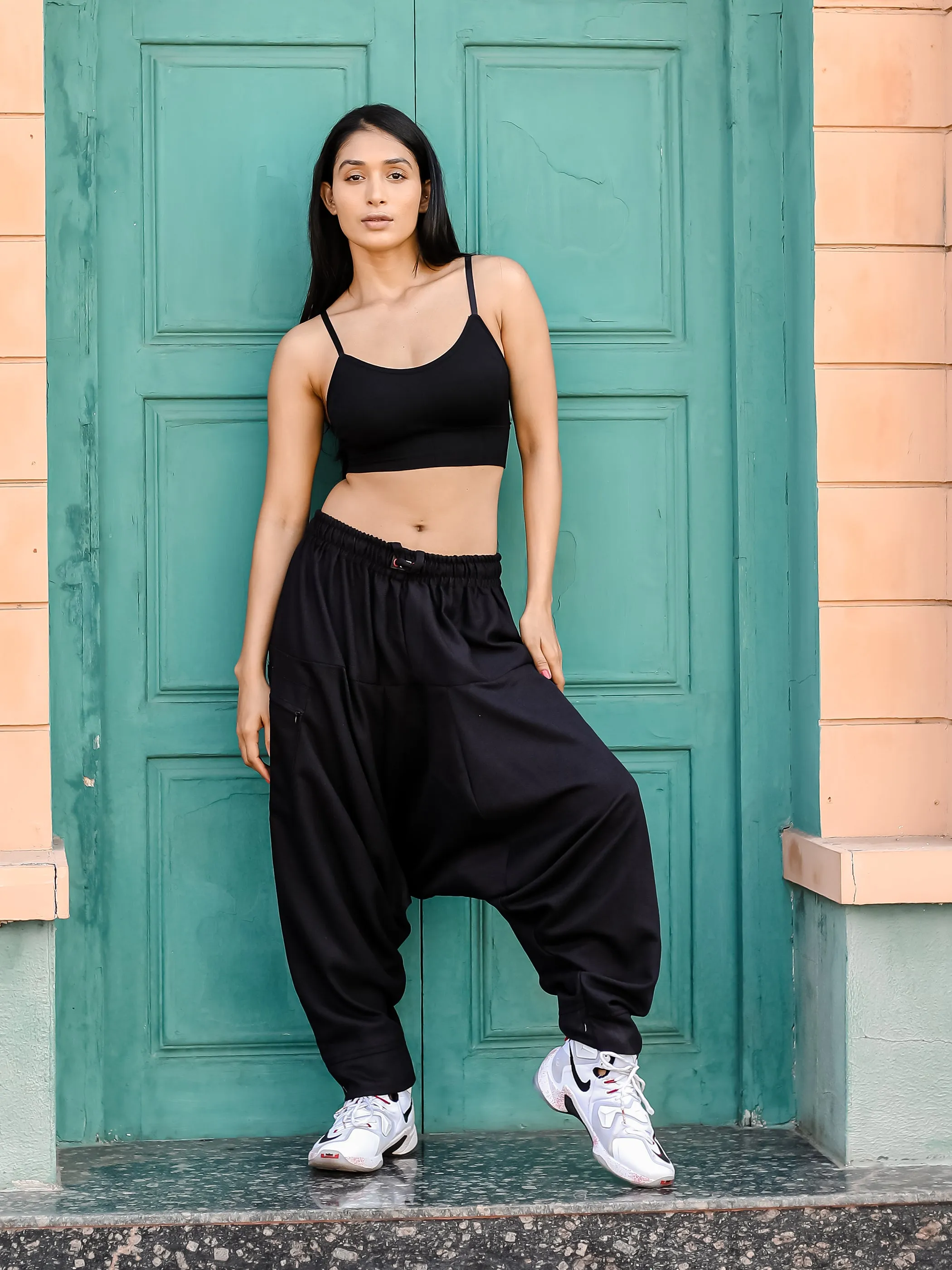 Women's Black Harem Pants For Travel Dance Yoga