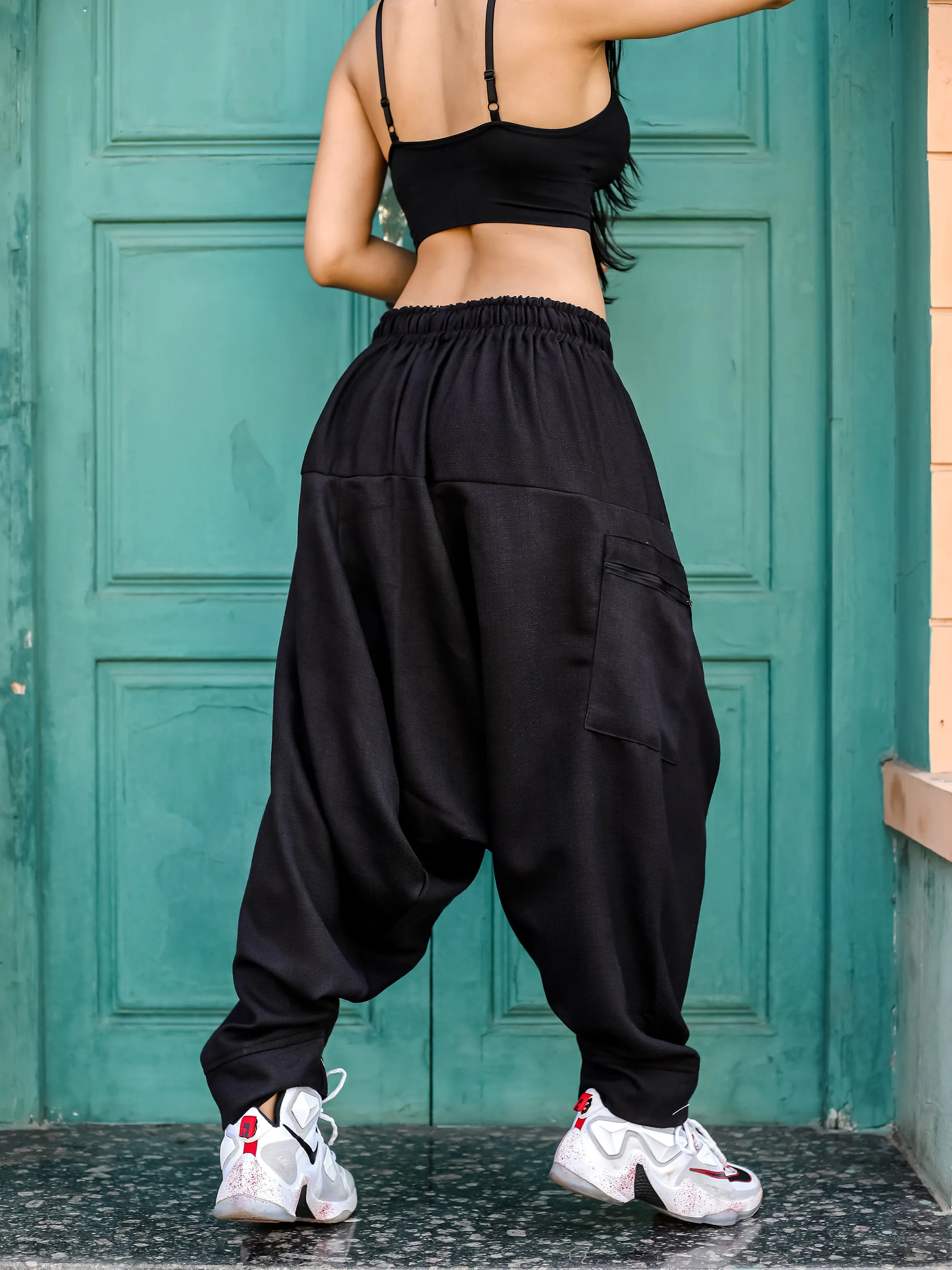 Women's Black Harem Pants For Travel Dance Yoga