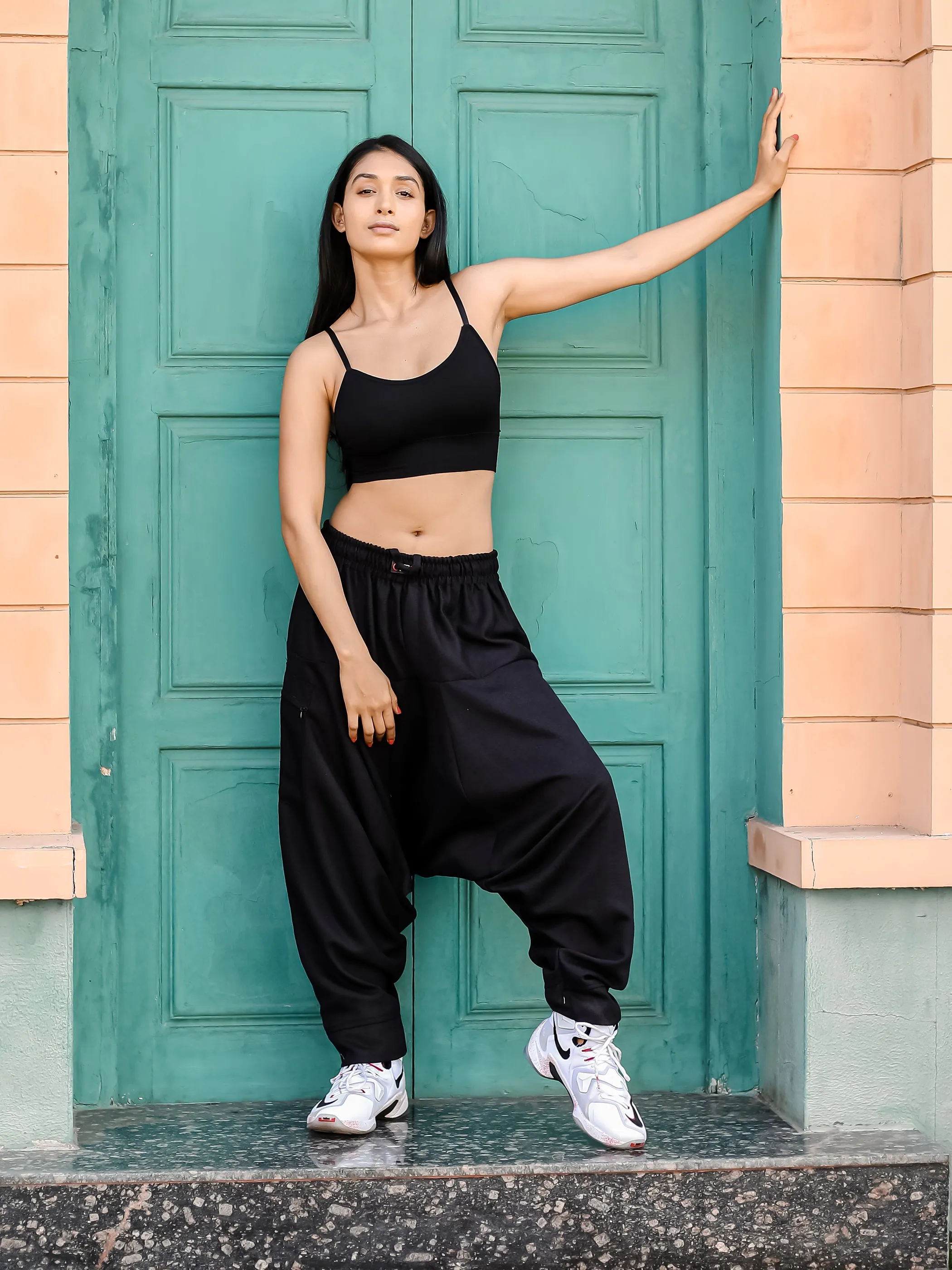 Women's Black Harem Pants For Travel Dance Yoga