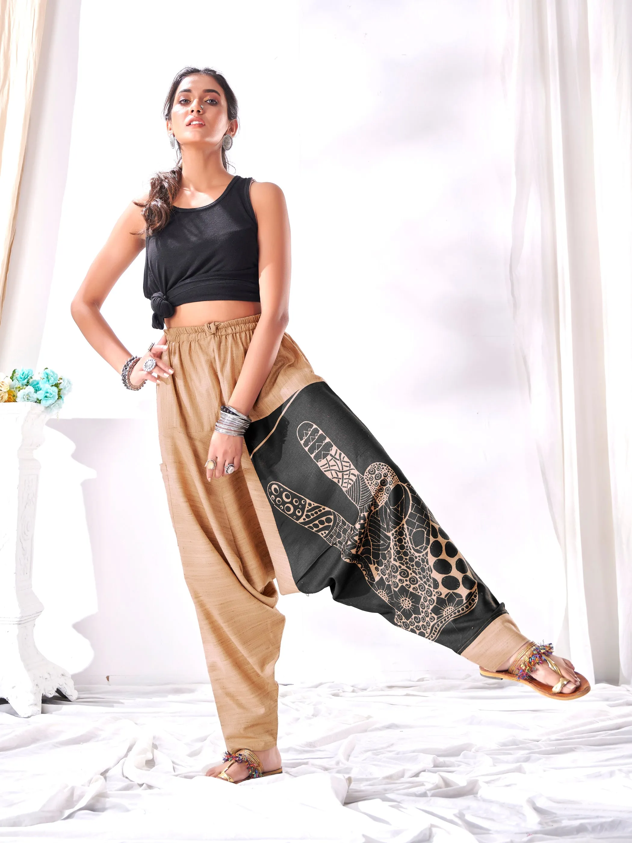 Women's Brown Peace Aladdin Hippy Boho Harem Pants For Yoga Dance