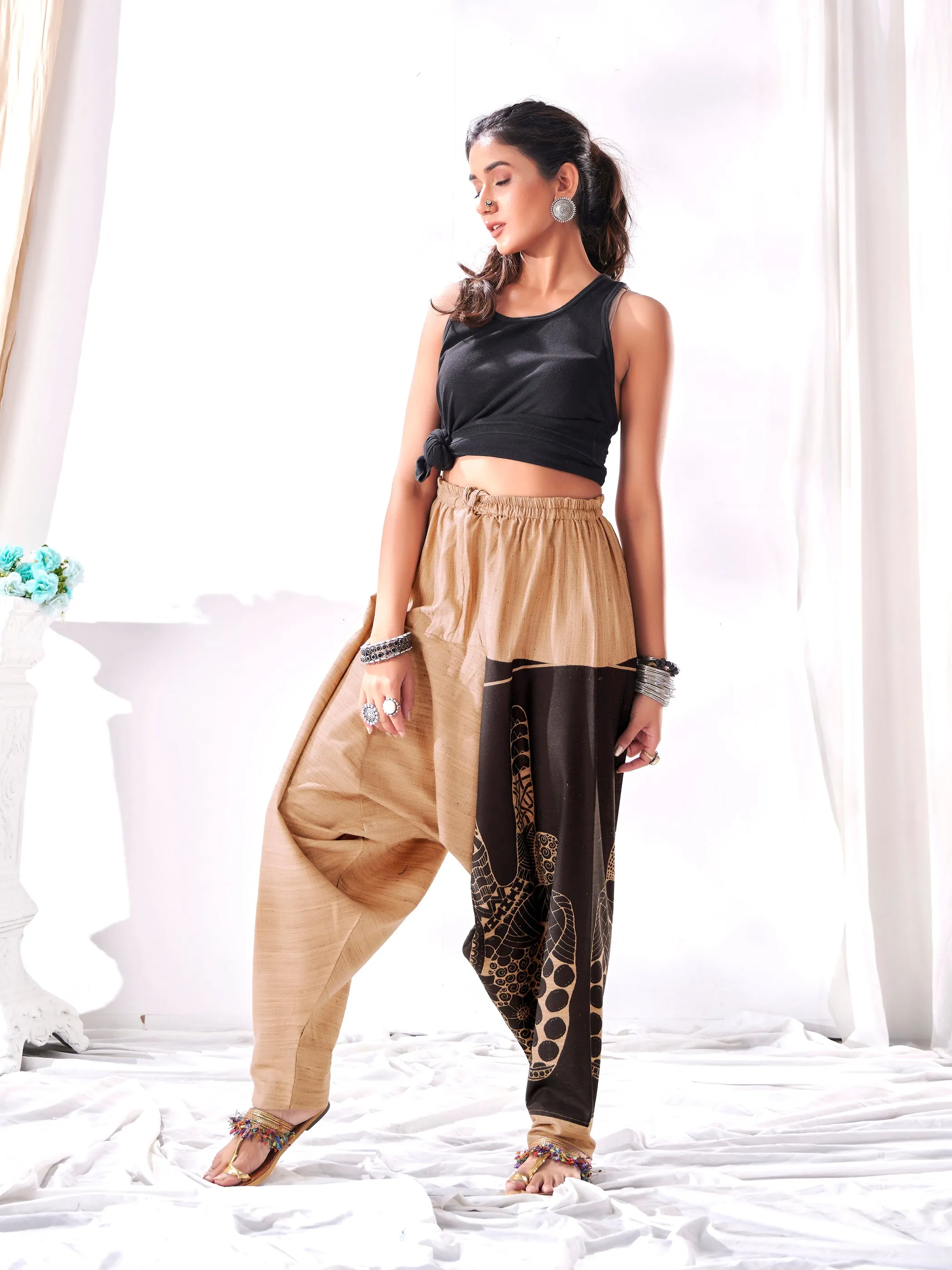 Women's Brown Peace Aladdin Hippy Boho Harem Pants For Yoga Dance